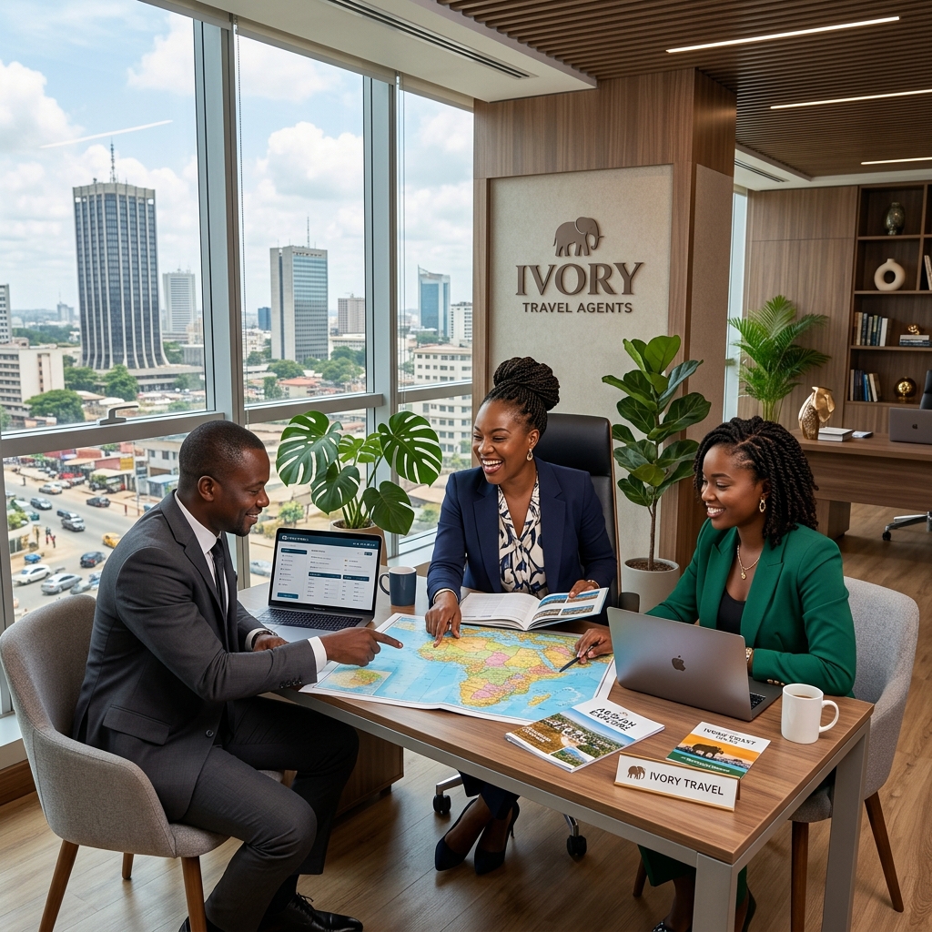 L'équipe SKYWAY TRAVEL CI dans leur bureau à Abidjan