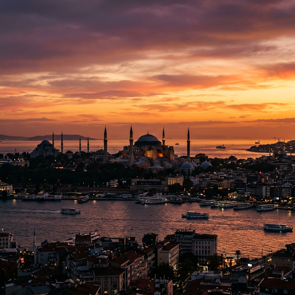 Mosquée Sainte-Sophie à Istanbul au coucher du soleil
